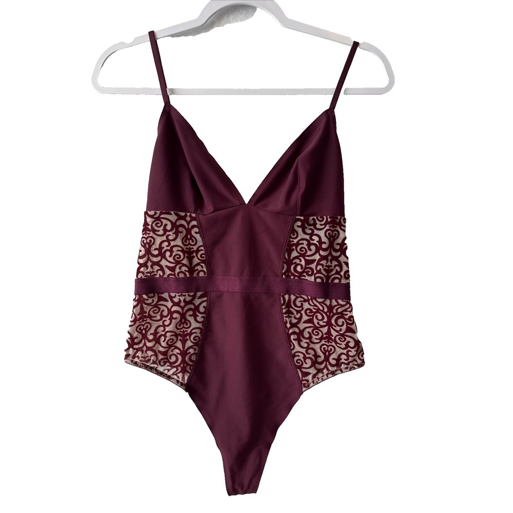 Victoria's Secret Velvet Burnout Very Sexy V Neck Teddy Bodysuit M Romantic Chic